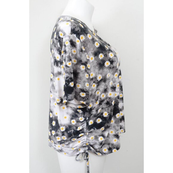 Orange Kiss Daisy Flower PLUS Size 2X Ruched Side Artsy Tee Floral T-Shirt Top - Picture 5 of 10